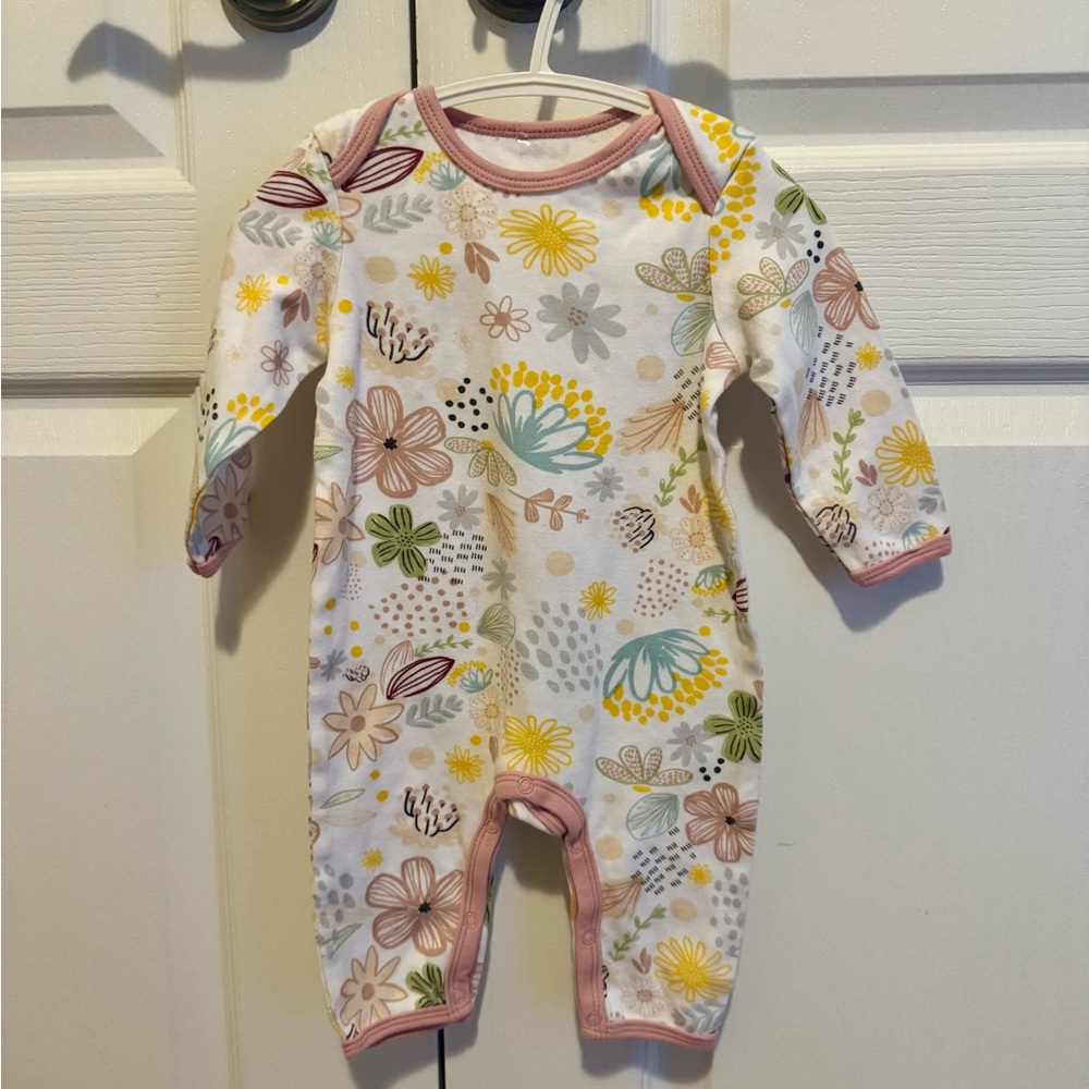 Chick Pea Floral Print baby onepiece  3-6 months- Yellow, Pink, Gray